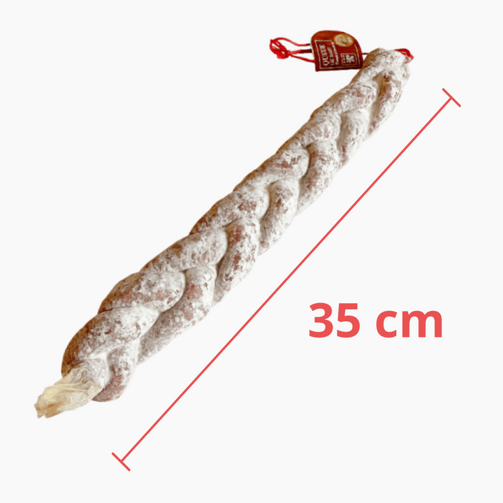 Saucisson tressé à l'eau de vie (taille 35cm) - Le monde du saucisson