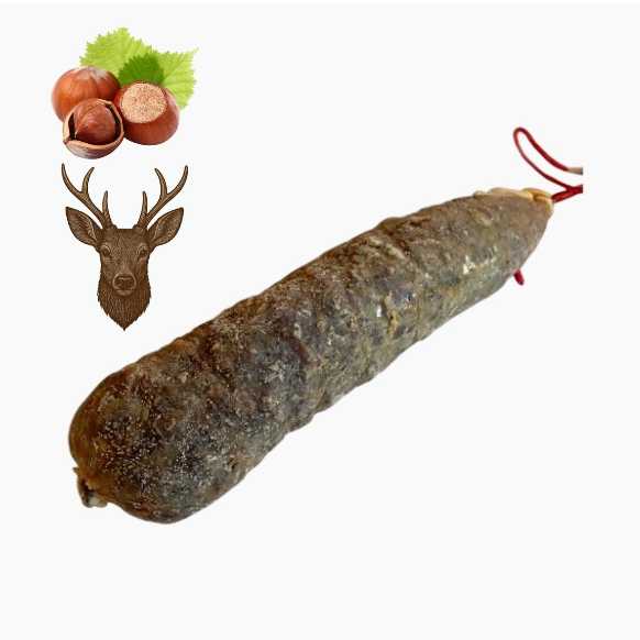 Saucisson de Chevreuil aux noisettes (85% de chevreuil) - date courte - Le monde du saucisson