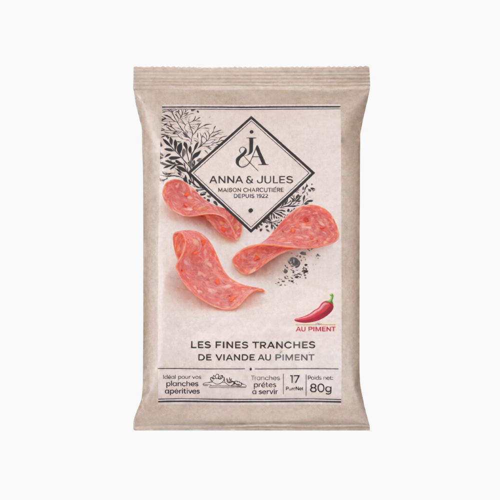 Fines tranches de viande séchée au piment - Le monde du saucisson