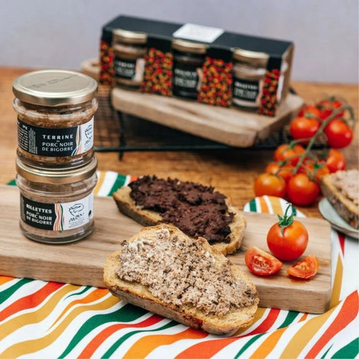 Coffret trio de verrines de Porc Noir de Bigorre (terrine, rillettes, boudin)