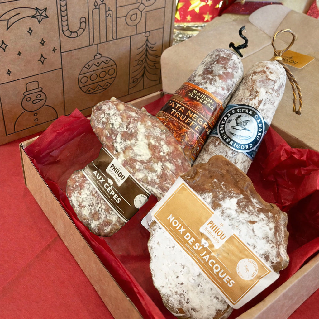 Coffret de Noël 4 saucissons n°4 - Foie gras, truffe, noix de saint jacques, cèpes