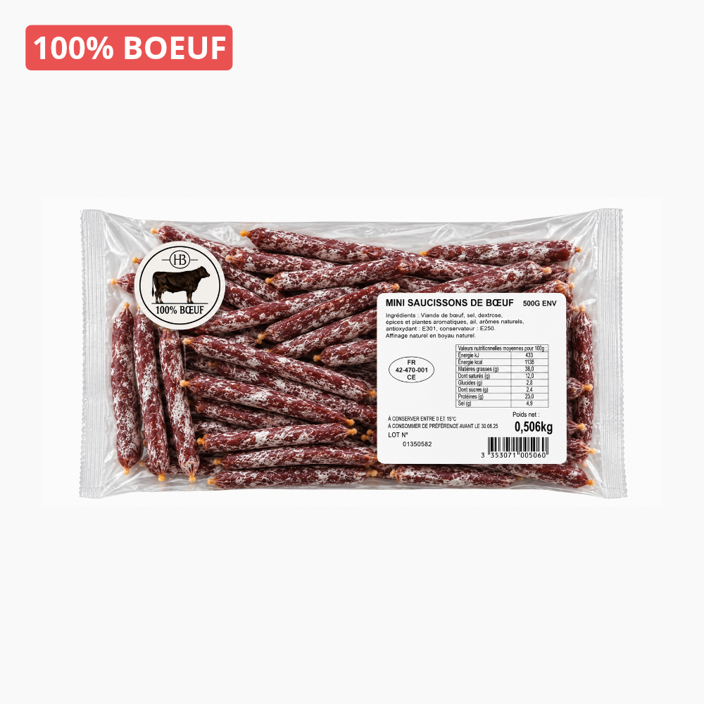 Mini saucissons 100% boeuf angus (500g soit environ 50 batônnets)