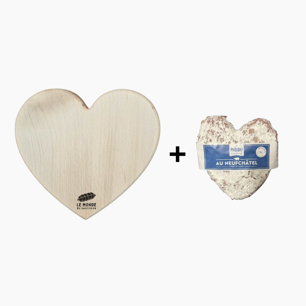 Planche Coeur + Pavé Coeur au Neufchâtel - Le monde du saucisson