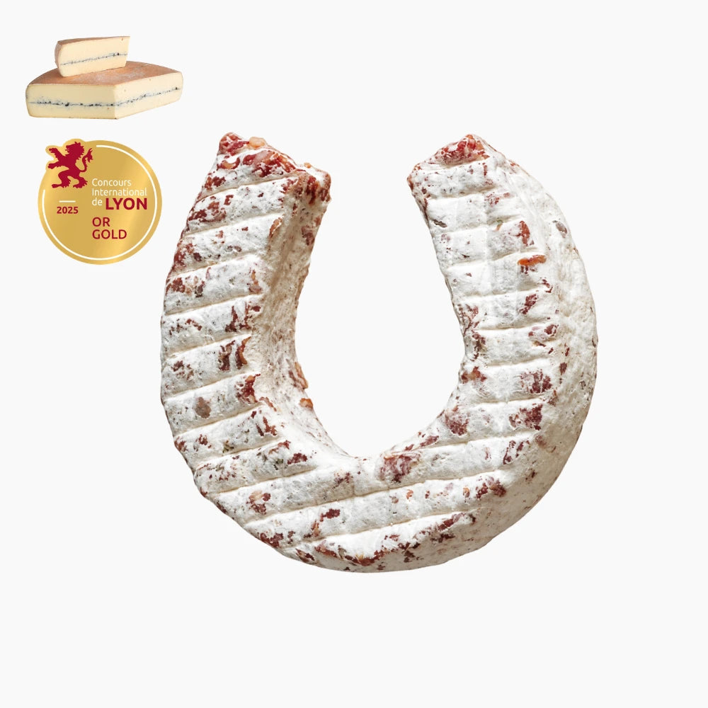 Saucisson fer à cheval au Morbier AOP, saucisson sec de Franche-Comté, médaille d'or au Concours International de Lyon 2025